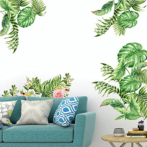 Supzone Tropical Leaves Wall Sticker Green Palm Leaf Wall Decal Flower Plants Wall Decor Diy Vinyl Mural Art For Bedroom Living Room Offices Sofa Tv Backdrop Wall Decoration #TOP5