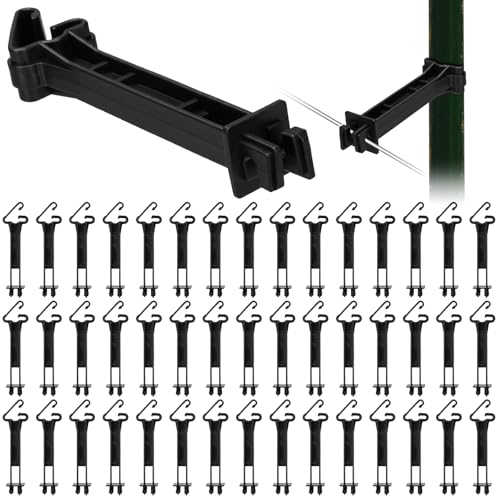 Image of Pangda 100 Pcs 5 inch Snap Type Insulator Electric Fence T Post Insulators Extended Snug Fitting T Post Electric Fence Wire Clips for Agricultural and Ranchers (Black)
