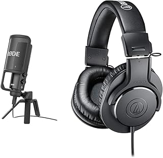 RØDE NT-USB Versatile Studio-quality Condenser USB Microphone & Audio-Technica M20x Professional Studio Headphones for studio recording, creators, podasts and everyday listening