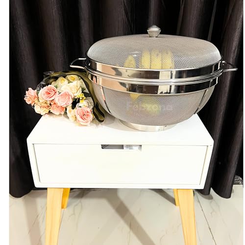 Image of Febzona Fruit basket with lid net cover stainless steel fruit vegitable storage basket for dining table kitchen home (XL)