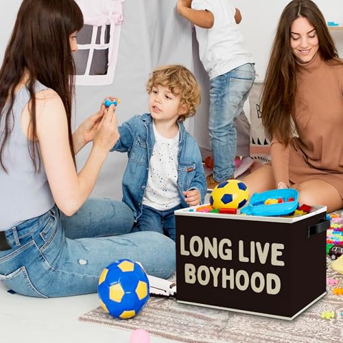 Image of Long Live Boyhood Boys Storage Bins Box with Handles, Pattern Collapsible Basket Organizer for Kids Teen Boy Nursery Room Bedroom Bathroom Playroom Books Clothes