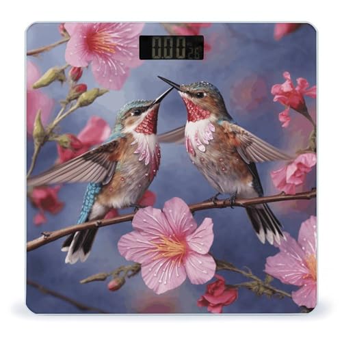 Báscula digital para baño con diseño de colibríes y capacidad 400 lb miniatura 1