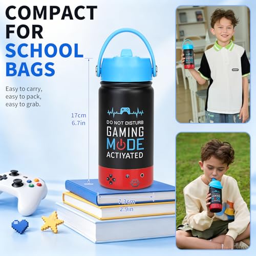 Image of Kids Insulated Water Bottle with Straw Lid, 14oz Double Wall Vacuum Stainless Steel Tumbler, Leak Proof Reusable Metal School Cup for Boys Girls, Keep Cold 24H Hot 12H (Blue-Red-A(Pack 2))