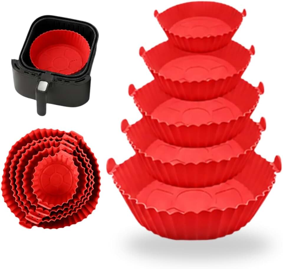Kit Formas de Silicone | 6 Tamanhos Diferentes | Antiaderrente | Reutilizável | Para Forno e Airfryer | Silicone de Alta Qualidade | Cor Vermelho | Marca Midas®