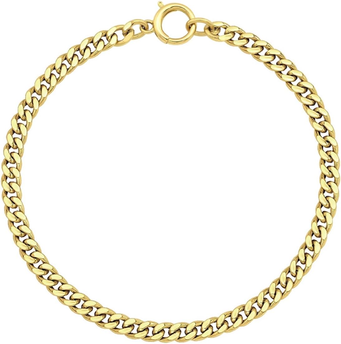 Cuban Link Bracelet, 1/20 14K Yellow Gold, 1.60mm Width, 8 Inches, Solid Chain with Spring Lock, Unisex