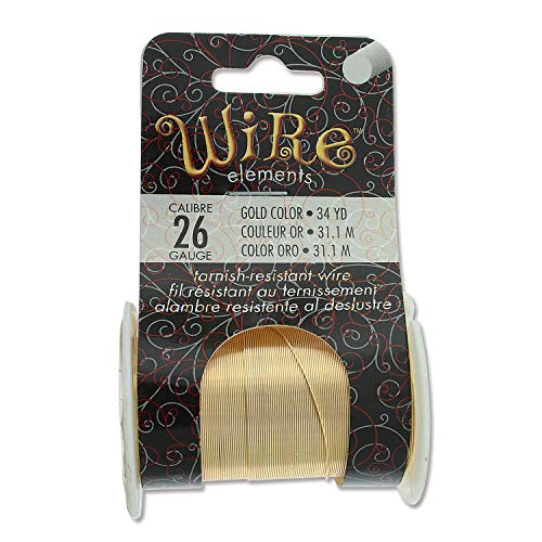 Image of The Beadsmith Wire Elements 26-Gauge Lacquered Tarnish-Resistant Copper Wire for Jewelry Making, 34 Yard, 31.09 Meter Spool (Gold Color)