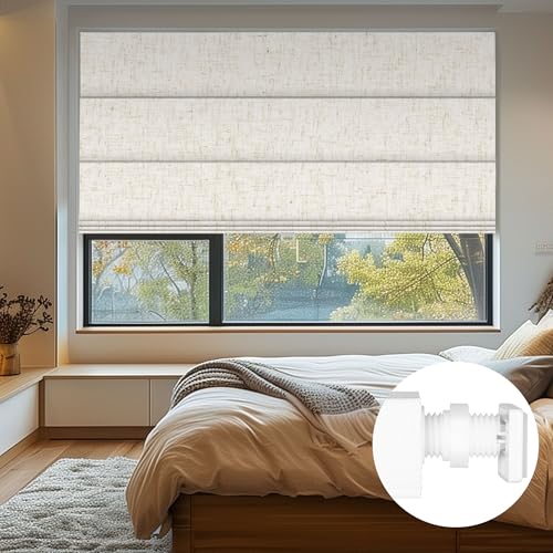 Sulugood NO Drill NO Tools Cordless Roman Shades for Interior Windows, Roman Window Shade, Custom Blackout Linen Roman Window Blinds,70