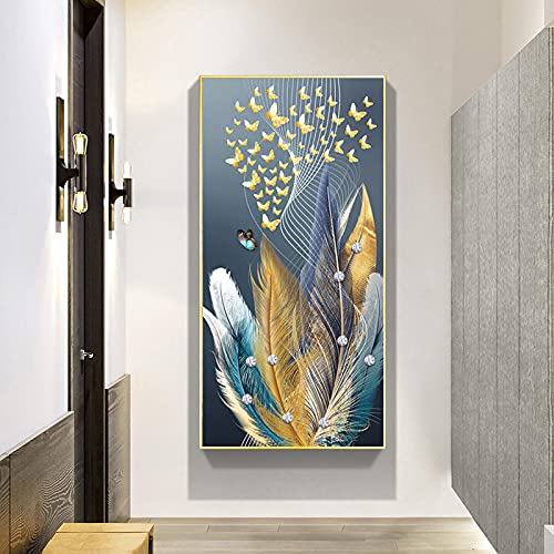 Impression sur toile abstraite bleu or affiche moderne grand format 60x120cm