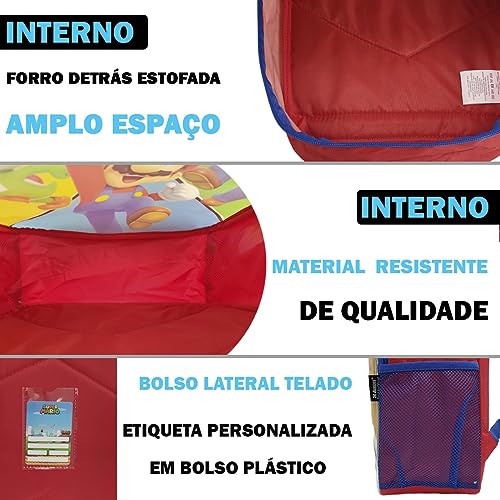 Mochila Costas Escolar Infantil Juvenil Super Mario Tamanho:M;Cor:Vermelho;Gênero:Unissex