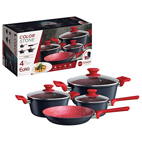 Conjunto de panelas ColorStone 4 peças de alumínio com antiaderente e tampa de vidro, Titânio, ALU8709-TI, Euro Home 4 51TIOE3+2XL