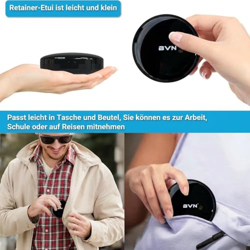 Zahnspangendose Gebissdose mit Spiegel, Zahnprothesen Behälter, Zahnschiene Box, Prothesendose, Zahnspangenbox, Spangendose, Dose für Zahnprothese, Prothesenbox, Protesenbehälter Schwarz.