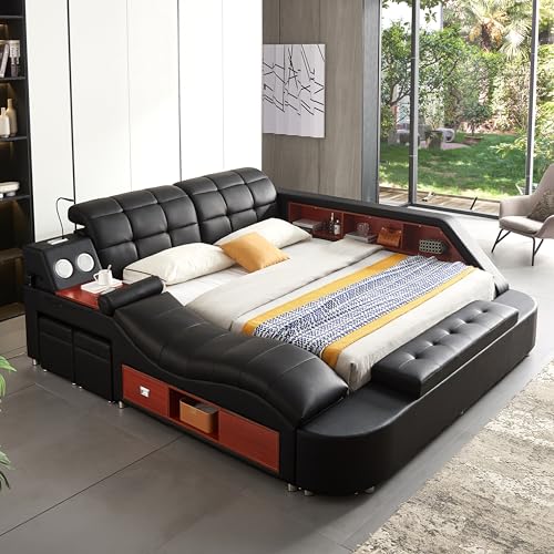 Multifunctional King Size Bed Frame, Modern Luxury Smart Bed with...