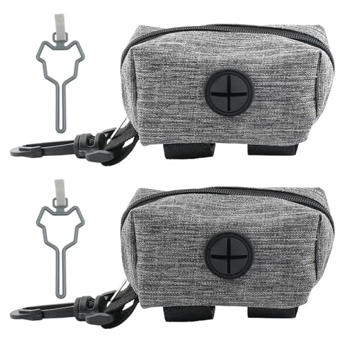 2pcs Dog Poop Bag Holder with 2 Hands-free holder Poop Bag Dispenser Pet Dog Waste Bag Dispenser Leash Attachment Fits Any Dog Leash for Dog Cat and Other Pets(Gray)