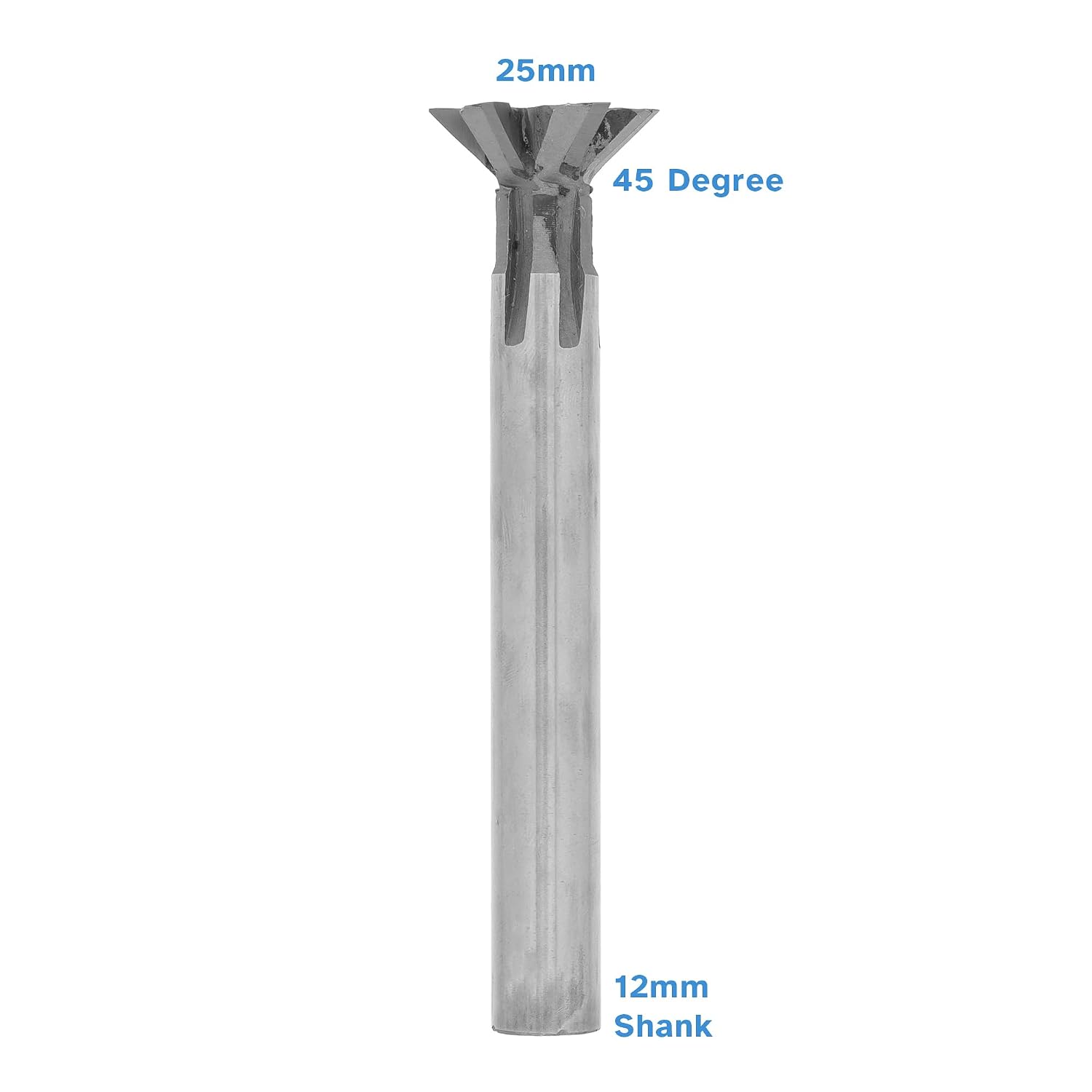 25mm 45 Degree Carbide Tipped Dovetail Milling Cutter – 12mm Shank, 4 Flutes - Woodworking Joinery Groove Router Bit