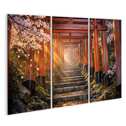 Torii et fleurs de cerisier tableau sur toile islandburner triptyque zen