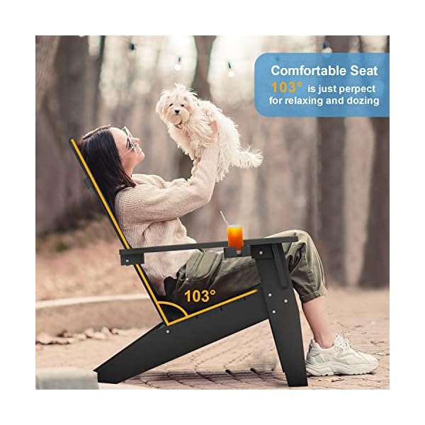 Mximu modern adirondack chairs set of 4 weather resistant with cup holder oversize plastic fire pit chairs plastic outdoor chairs for firepit area seating black  urban country home decor