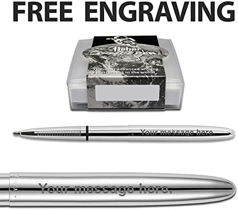 Engraved- Personalised Fisher Space Pen Bullet CHROME Ballpoint Pen -Gift Box- FREE ENGRAVING- perfect Birthday or any fan of space,