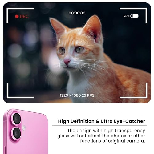 Image of ArmourPro Premium Camera Lens Protector Tempered Glass Compatible For iPhone 16 Plus and iPhone 16 Tough HD Individual Aluminum Alloy Rings 9H Camera Cover , Scratch-Resistant,Camera Lens Protection| Pink