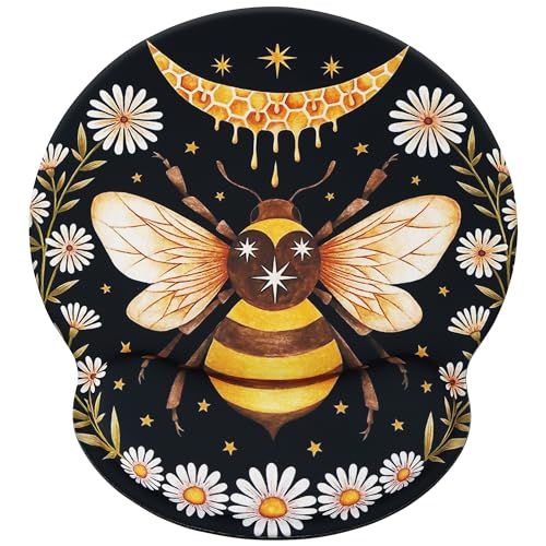 CAIRIAC Mouse Pads with Wrist Rests, Honey Bee Non Slip Rubber Base Mousepads for Easy Gaming, Bee Mouse Wrist Rest Pads for Computer Laptop