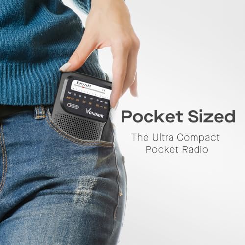 AM FM Battery Operated Portable Pocket Radio - Best Reception and Longest Lasting. AM FM Compact Transistor Radios Player Operated by 2 AA Battery, Mono Headphone Socket, by Vondior