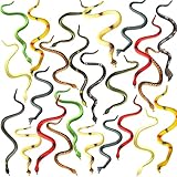 Mini 6-Inch Rubber Snakes - (Pack of 24) Rain Forest Toy Snake Set, Assorted Plastic Fake Snake Toys for Kids, Party Decorations, Favors, Halloween Decor, Pranks and Keep Birds Away
