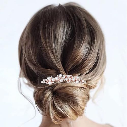 Brishow Bridal Pearl Hair Comb Rose Gold Rhinestone Hair Clip Bride Wedding Hair Accessories Vintage Hairpiece For Women And Girls 2 Pieces (Rose Gold) #TOP10