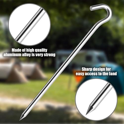 Tiomues 20PCS Aluminum Tent Stakes Pegs with Hooks, Camping Tent Stakes for Outdoor Travel, Professional Ground Stakes for Outdoor Camping, Hard and Light Tent Pegs, Specially Designed for Camping - Thumbnail 3