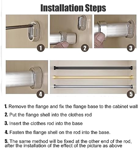 Adjustable Gold Closet Hanging Rods for Wall Mount, Space-Saving Wardrobe Rail with End Supports, Ideal for Cabinet & Laundry Room, 154cm (60.6in) Length