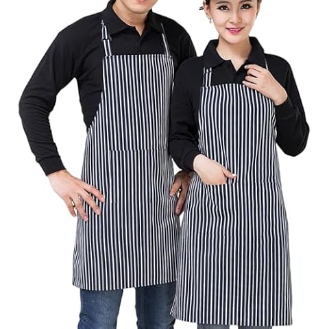 Cyber Monday Deals Unisex regulowane fartuchy na szelkach z 2 kieszeniami, fartuch do gotowania kuchni restauracji można prać w pralce dla mężczyzn kobiet, Niebieskie białe paski, 30.3 x 27.2 inches
