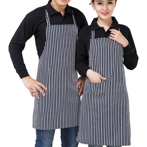 Cyber Monday Deals Unisex regulowane fartuchy na szelkach z 2 kieszeniami, fartuch do gotowania kuchni restauracji można prać w pralce dla mężczyzn kobiet, Niebieskie białe paski, 30.3 x 27.2 inches