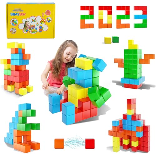 Brastoy Blocos De Montar Magnéticos Cubos Construção Brinquedo Educativo Infantil 48 Peças Original