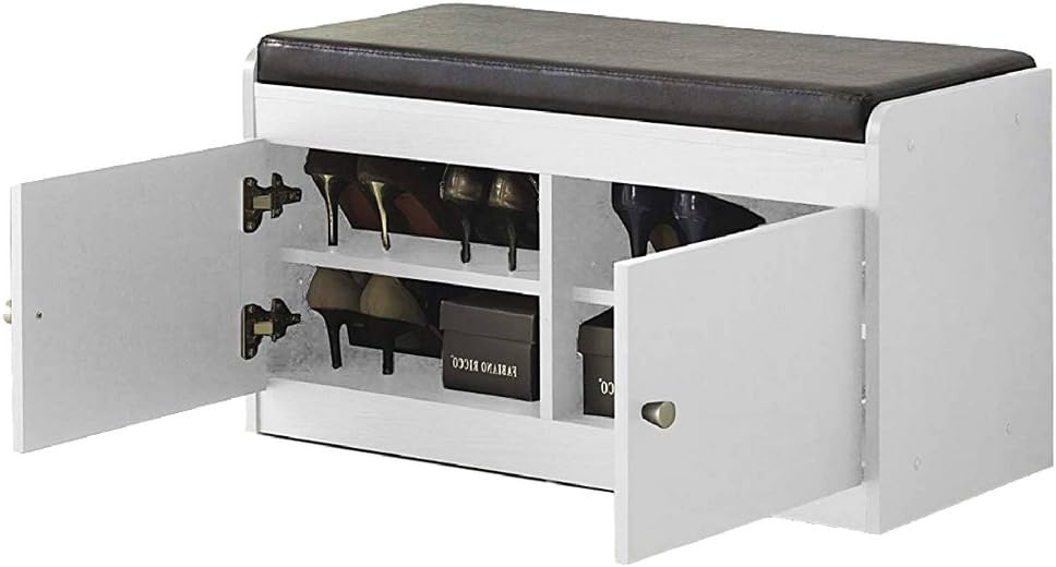 Shoe Rack Bench Seat for Entryway White with Storage Enclosed Organizer Seat Door Wood Hallway Bench Modern Contemporary Cabinet Furniture Ottoman Sitting Entry Foyer Backless and eBook by NAKSHOP