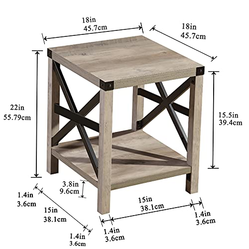 Lipo End Table, Small Side Table with Storage Shelf, Rustic Nightstand Farmhouse Industrial Modern Mid Century Wood Night Table for Living Room, Bedside, Sofa, Square/Grey (18"x18"x22") - Image 7