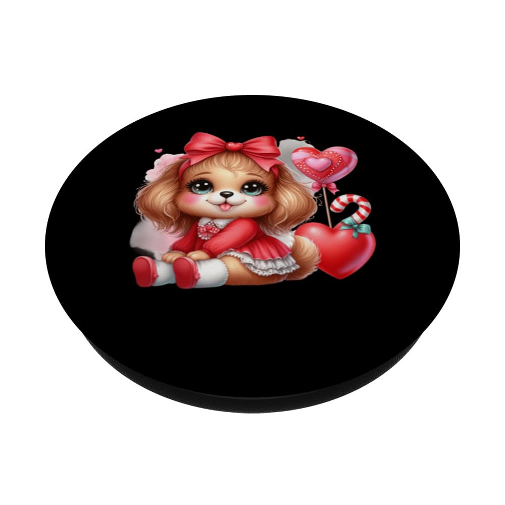 funny amazing valentine dog PopSockets Swappable PopGrip, Black - Image 2