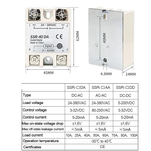Relais statique SSR 40A 60A 80A 100A pour automatisme industriel