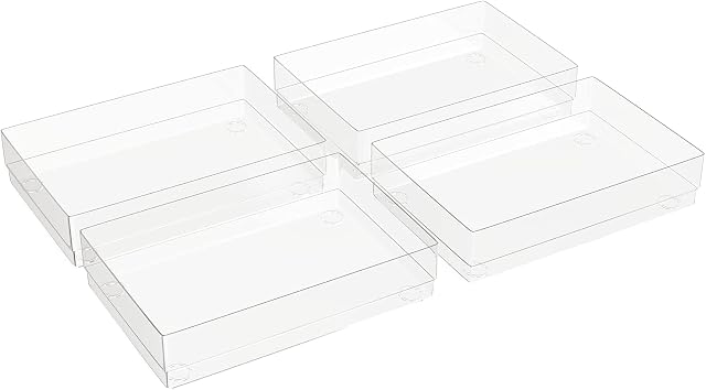 Gatton Design Desk Drawer Organiser Clear Plastic Trays | Set of 4 | Storage Organizer & Dividers | Organise Makeup, Toiletries & Stationary | Anti-Slip Feet & Stackable | (9x6x2in/22.9x15.2x5.1cm)