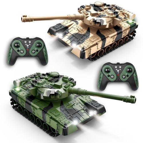 Yamaester RC Tank 2 Pack Remote Control Battle Tank Set 1/32 Toys Military Army Toy Shoots for Kids and Adults, 2.4G Vehicles for Boys Age 6+ Year Old with Sound Effects, Lights
