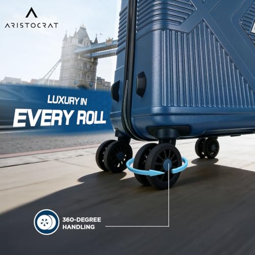 Image of Aristocrat Proteq Check-in Trolley Bag 66cm | Medium Hard Luggage | 8-Wheel Suitcase for Travel | Combination Lock with Sturdy Zipper | Polycarbonate | 3 Years International Warranty (Legion Blue)