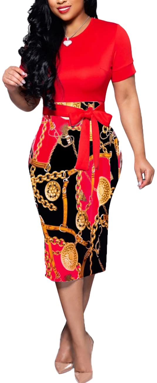 BOGURSTWomen's Formal Church Dress Casual Elegant Party Dress Prints Pencil Dresses