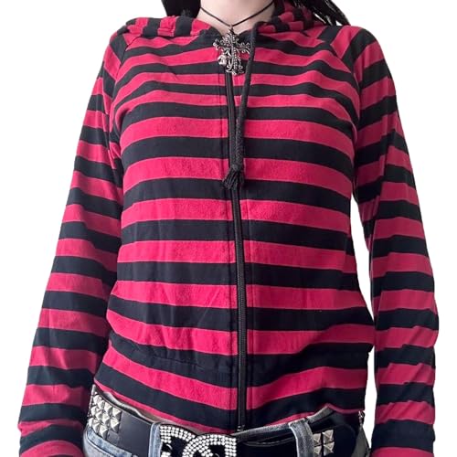 トップス PPFM STRIPE DOUBLE ZIP JACKET Y2K Amazon.com: UAURORAO Striped Zip Up Hoodie Y2k for Women Long