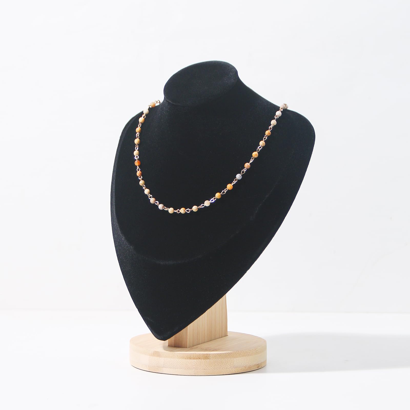 Lot de 7 présentoirs à bijoux pour vendeurs avec support en bambou, présentoir pour colliers, pandents, bagues et boucles d'oreilles (noir)