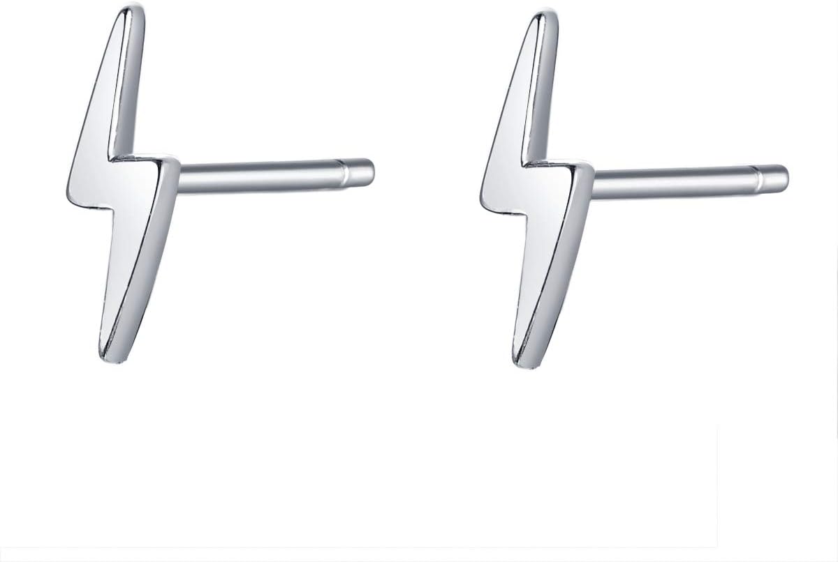 Rnivida 925 Sterling Silver Lightning Bolt Stud Earrings | Minimalist Small Earrings for Women