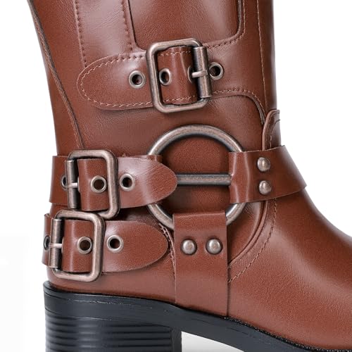 DREAM PAIRS Women's Knee High Biker Moto Boots,Brown,6.5 - image 8