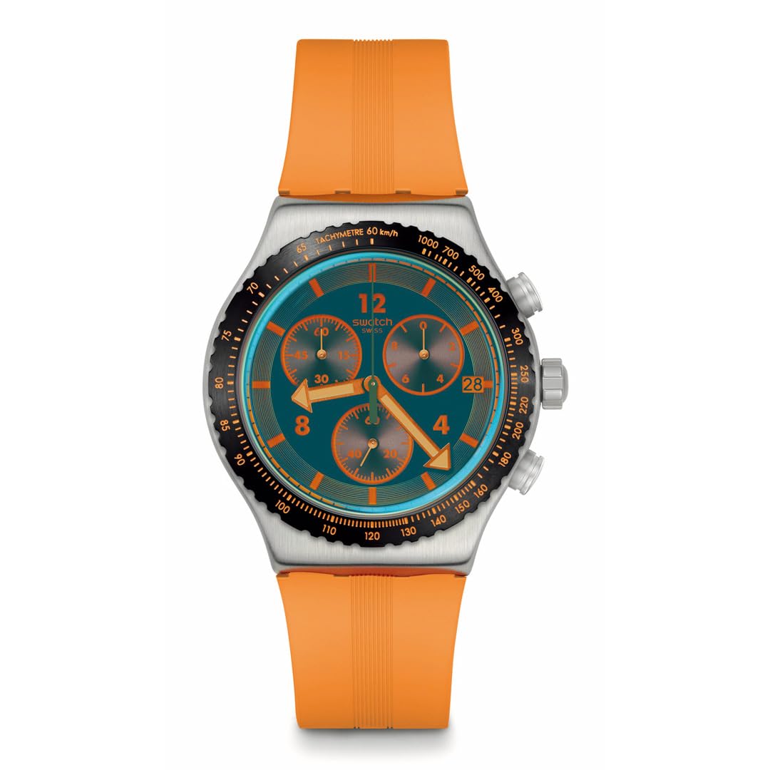 Swatch YVS529 Analog Watch with orange strap and blue dial