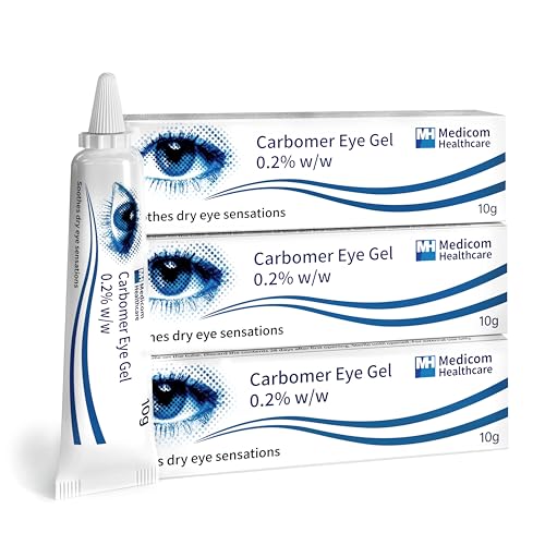 HydraSole Carbomer 0.2% Eye Gel Hydrating Nighttime for Dry Eyes Lubricating Gel Drops for Tired Soothing Relief from Itchy Irritated Sensitive - 10g Pack of 3 - Brand May Vary