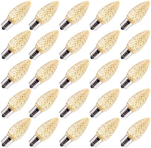 25 Pack C9 Led Replacement Christmas Light Bulb, C9 Shatterproof Led Bulb for Christmas String Light, E17 Intermediate Base, Commercial Grade Dimmable Bulbs, 2 Diode (Led's), Warm White