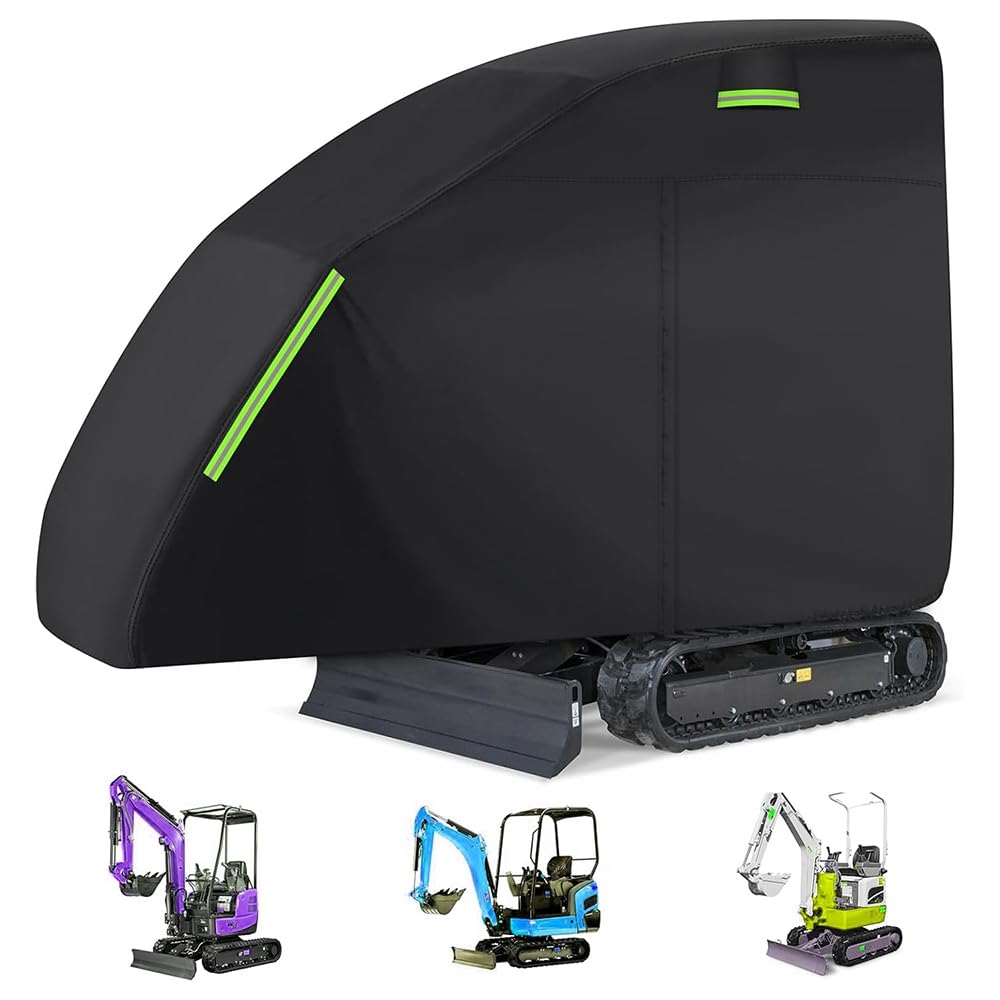 Blueshyhall Cubierta Miniexcavadora 800-1600 KG, Lona Protectora Exterior de Poliéster 420D con Revestimiento PU Impermeable y Anti-UV, Funda con Cremallera y Bandas Reflectoras