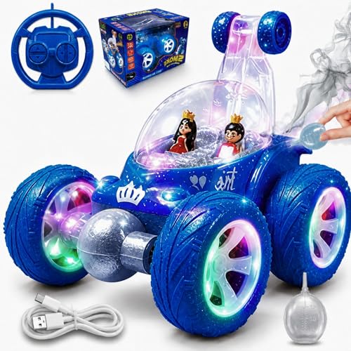 Image of Rechargeable 360 Remote Control RC Stunt Car for Kids Boys & Girls Smoke Effect, LED Lights, Music, Drift Spin Dual Sided Driving, Anti-Skid Rubber Tires Gift for Birthdays, Holidays 9883 Red