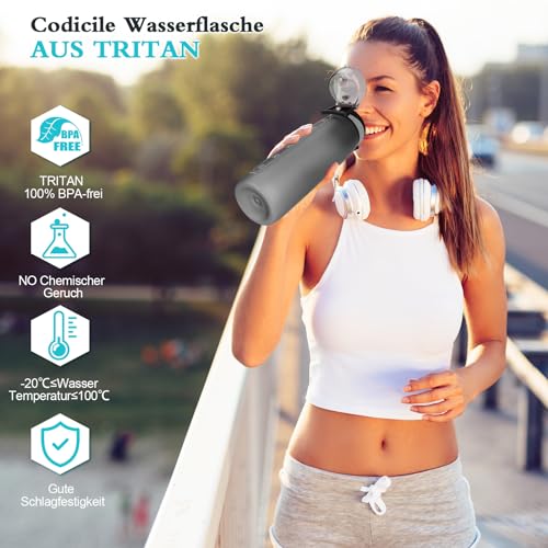 CodiCile Trinkflasche 1L, Wasserflasche 1L BPA-Frei, Auslaufsichere 1 Liter Trinkflasche, Tritan Sportflasche mit Filter für Fitness… – Ansicht 2