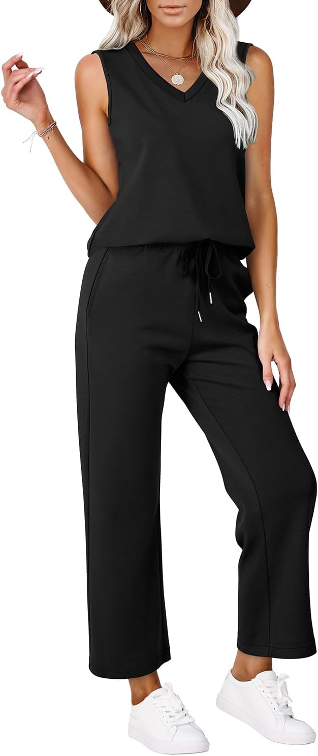 WIHOLL Two Piece Set for Women Summer Outfits Vacation Trendy Lounge Sets V Neck Matching Sets - Image 6